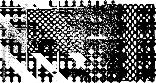 Vektor Grunge Design Elemente Hintergrund mit Linien, Löchern und Formen - Abstrakte Texturen und Muster Vorlagen - Monochrom