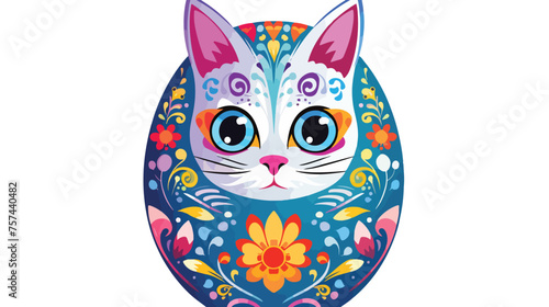 cat with easter egg shape flat vector