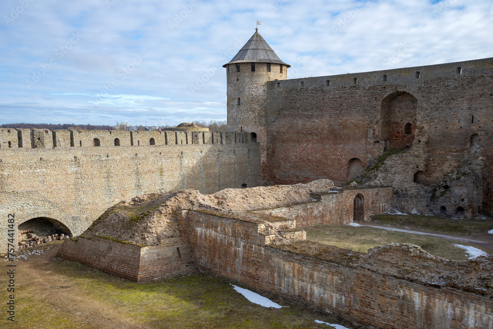 The courtyard of the ancient Ivangorod fortress. Leningrad region, Russia