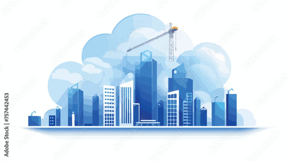 City Construction House Blue Icon on Abstract Cloud