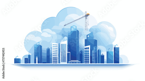 City Construction House Blue Icon on Abstract Cloud