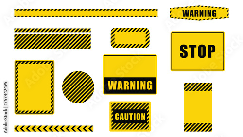 Caution signs and tapes with stripes