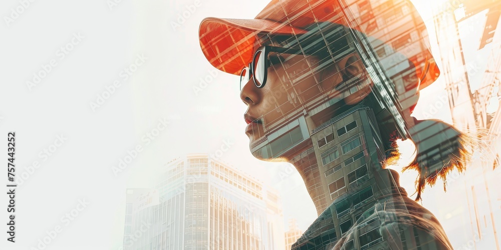 A woman wearing a red hat and sunglasses A woman wearing a red hat and sunglasses