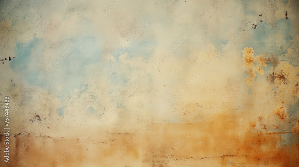 Grunge vintage background with blue and rust textures on old wall surface