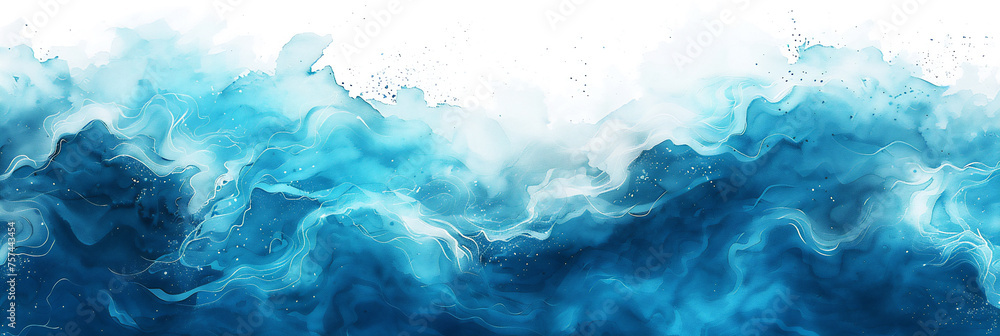 Abstract watercolor blue gradient waves with white foam background for textures. Fresh, cheerful and relaxing summer concept. Web banner. Abstract watercolor blue gradient waves with white foam background for textures. Fresh, cheerful and relaxing summer concept. Web banner.