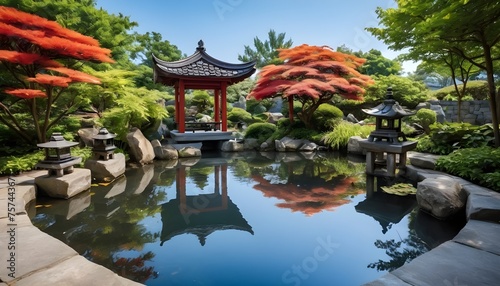 A symphony of colors fills the air as butterflies alight on the lush greenery encircling a tranquil koi pond, their delicate wings a vivid tapestry against the backdrop of nature.