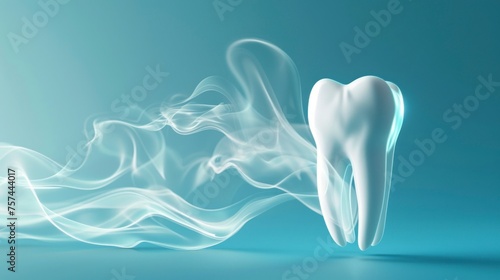 3d design of a large white tooth on a blue background. concept dentistry, molar, tooth