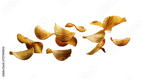 Flying ripple potato chips isolated transparent background