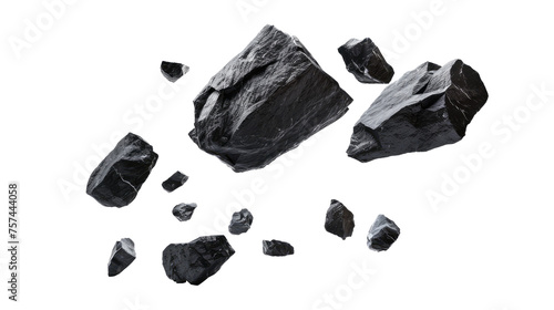 flying black rocks isolated on transparent background