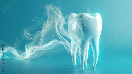 3d design of a large white tooth on a blue background. dentistry concept