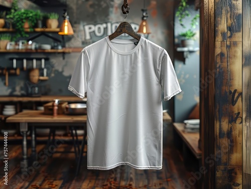 Product mockup photography white blank t-shirt in room