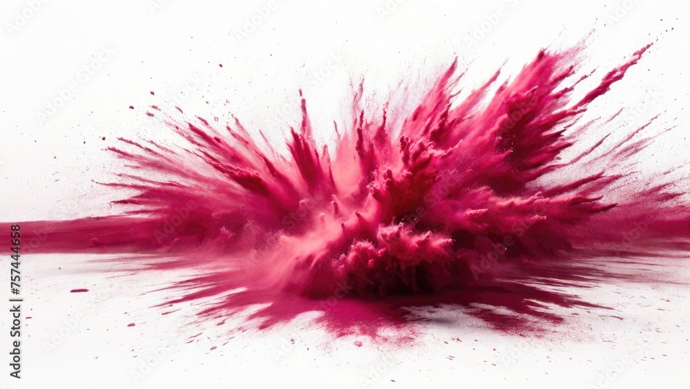 Maroon powder exploding, Abstract dust explosion on a white background