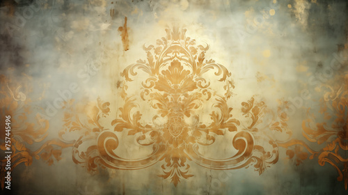 Antique golden flourish on a distressed vintage background texture photo