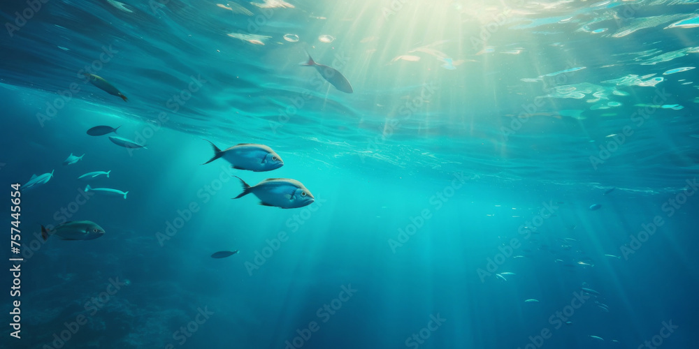 The underwater world. A view of fish underwater in ocean
