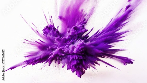 Purple powder exploding, Abstract dust explosion on a white background