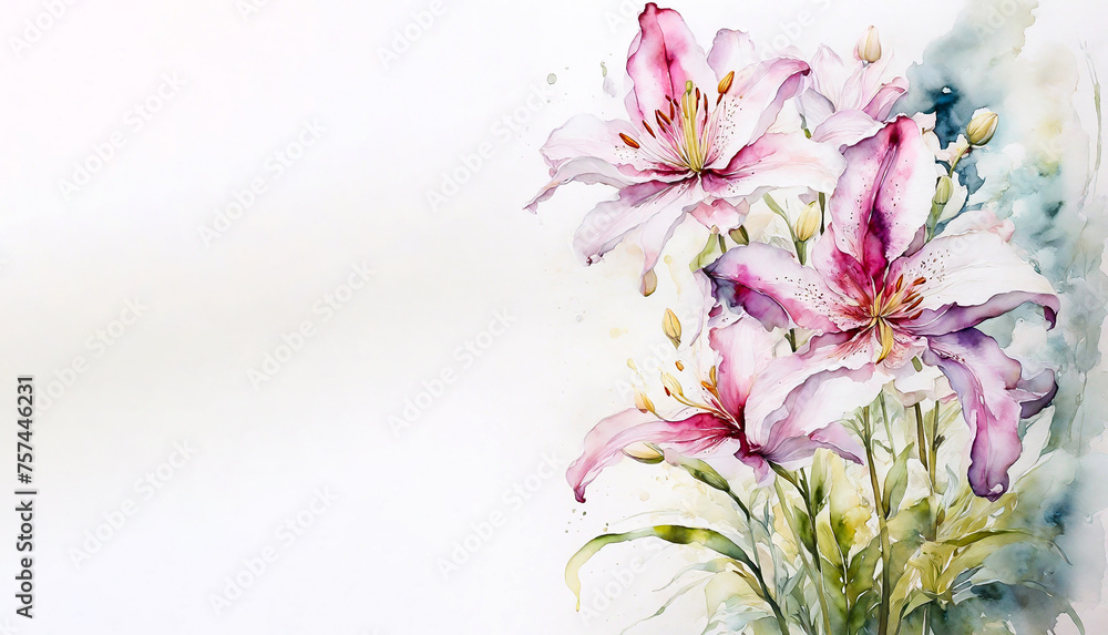 delicate lily flowers. watercolor illustration on white background.