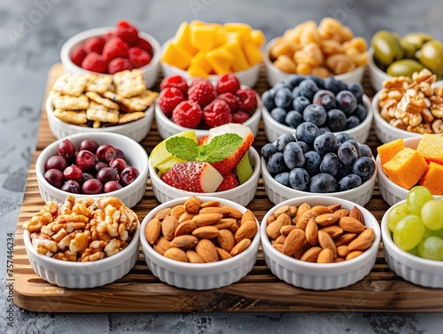 Nutrient-packed Nibbles - Healthy Snack Ideas - Healthy Snacks - Generate visuals that highlight nutrient-packed nibbles, presenting a variety of healthy snack ideas in a visually appealing