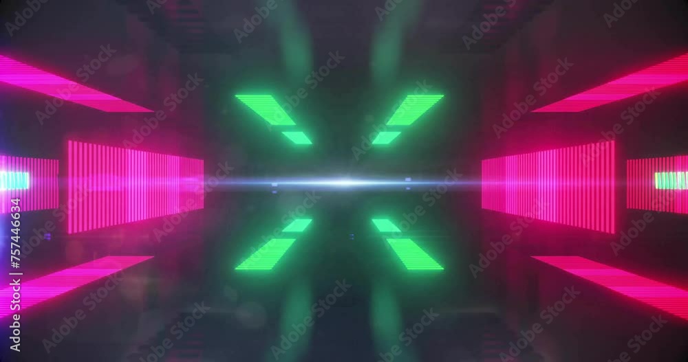 Animation of glowing neon pattern moving over black background Animation of glowing neon pattern moving over black background