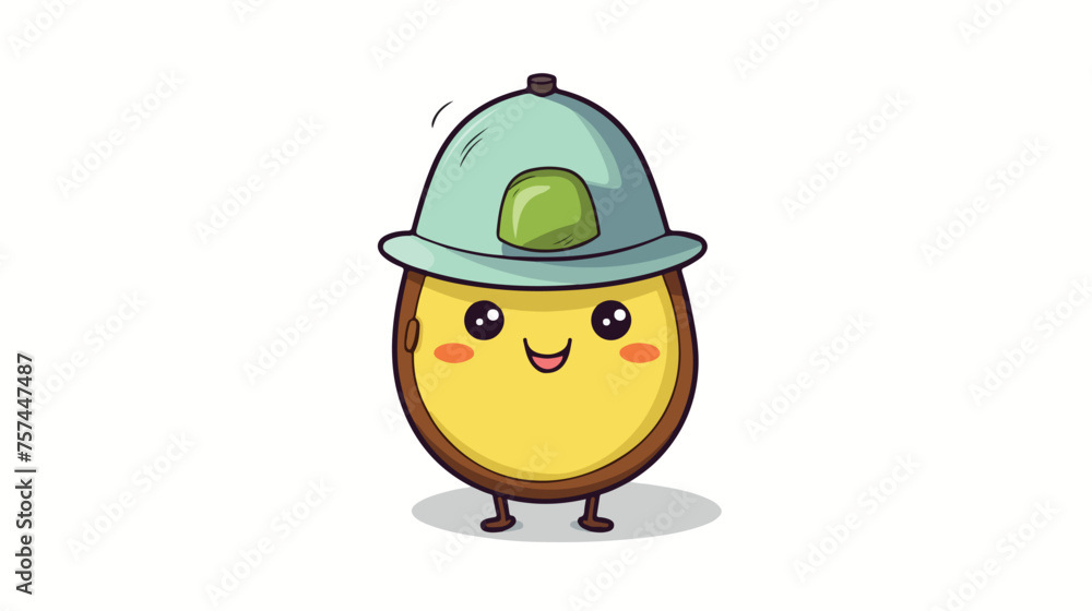 Cute avocado character wearing a hat  flat vector