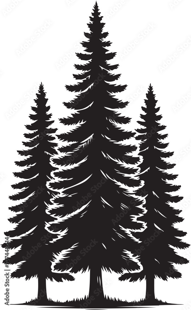 Obraz premium Pine Tree Silhouette vector Illustration Set
