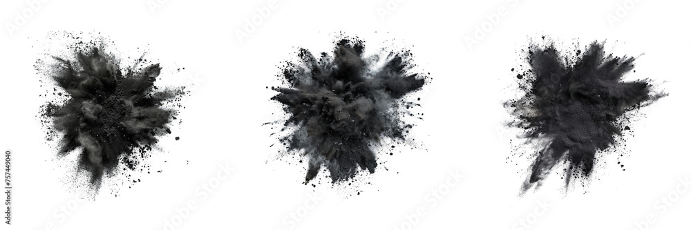 Set of black color explosion of holi powder isolated on a transparent background Set of black color explosion of holi powder isolated on a transparent background