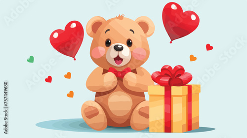 Cute Valentine Bear Cartoon Character Holding Gift