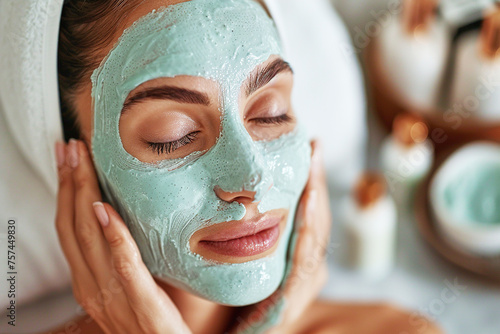 Closeup of young woman applying facial mask. Skincare and cosmetics concept