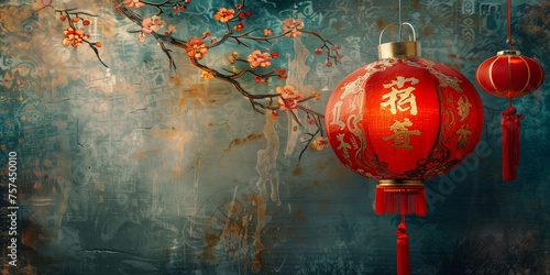 Traditional Chinese New Year Lantern with Chinese blessing words 