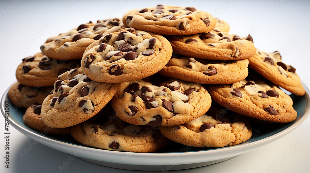 Chocolate chip cookies at the plate, generative ai