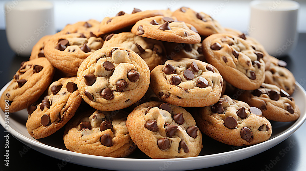 Chocolate chip cookies at the plate, generative ai Chocolate chip cookies at the plate, generative ai