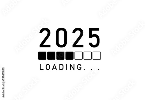 2025 countdown concept. Loading bar of 2025. The loading of bar with loading process of blocks for Happy New Year's Eve and loading to 2025 with progress bar flat design isolated on white background  