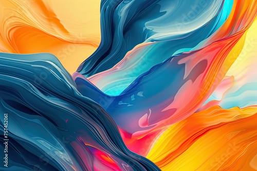 A colorful painting with blue, yellow and orange colors