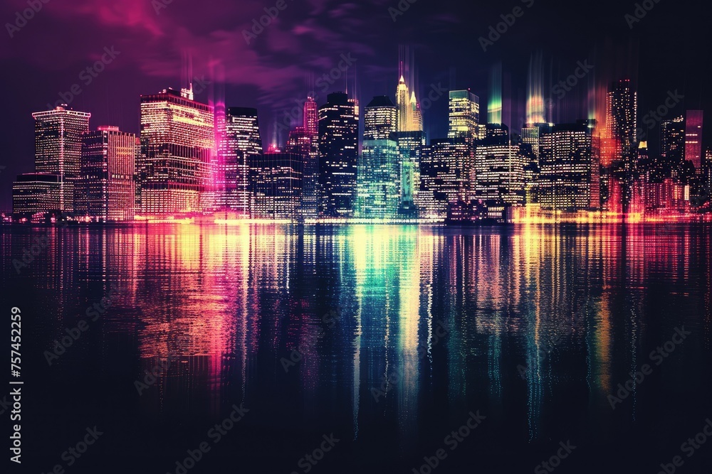 A city skyline is reflected in the water A city skyline is reflected in the water