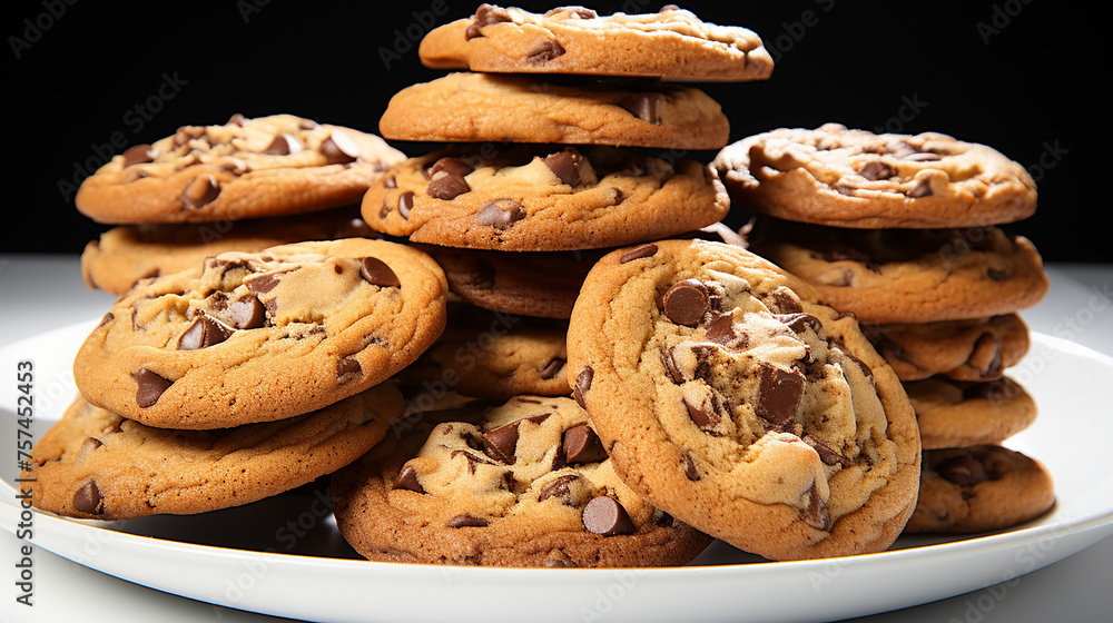 Chocolate chip cookies at the plate, generative ai Chocolate chip cookies at the plate, generative ai