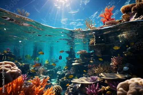 Underwater art vibrant coral reef teeming with fish and organisms in the ocean
