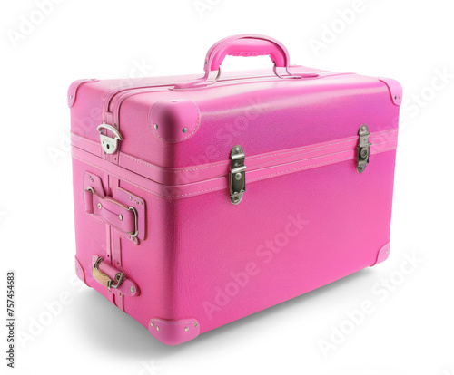 Pink travel suitcase isolated white or transparent background