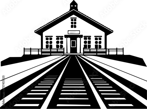 Vintage Train Station Silhouette Vector Perfect for Transport, Travel, and Historical Themes