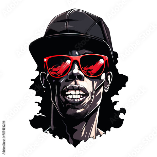 Black gangsta rapper wearing sunglasses. Vector illustration photo