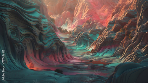 Abstract and Otherworldly Mountain Landscapes, in pastel colors V2