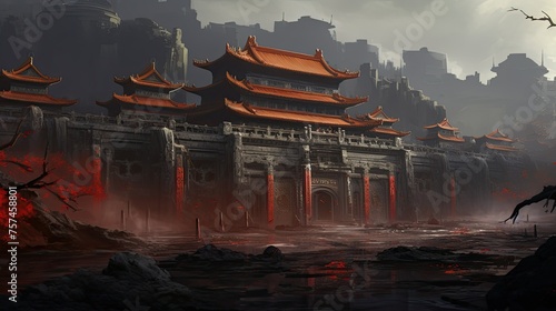 Ancient Asian city. Abandoned medieval ruins. Archaeology and history. AI Generated