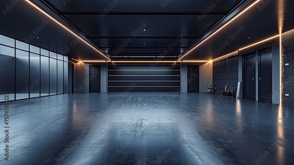 Copy space banner scene of empty modern Underground Parking with it's dark around and soft artificial light Copy space banner scene of empty modern Underground Parking with it's dark around and soft artificial light