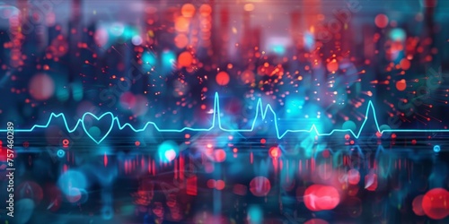 Abstract heartbeat pulse line with a futuristic city background.