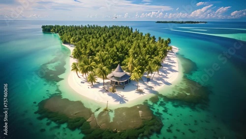 Aerial view of tropical island with palm trees at Maldives, Maldives Islands Tropical, AI Generated photo