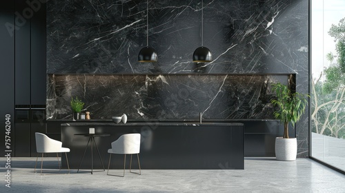 Black Ground White Marble: Conveys cleanliness. Suitable for designing kitchens, bathrooms, or public areas. photo