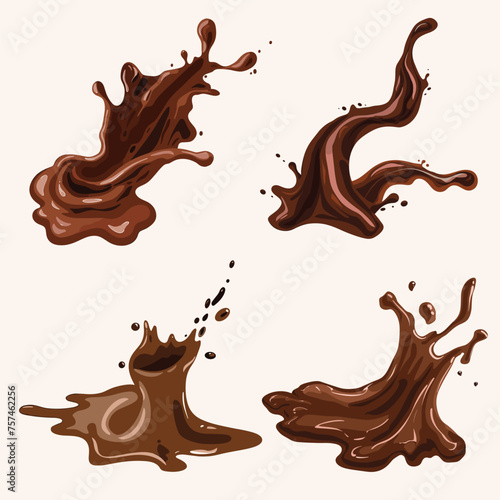 Vector splashes of coffee or hot chocolate illustrations set isolated on the background