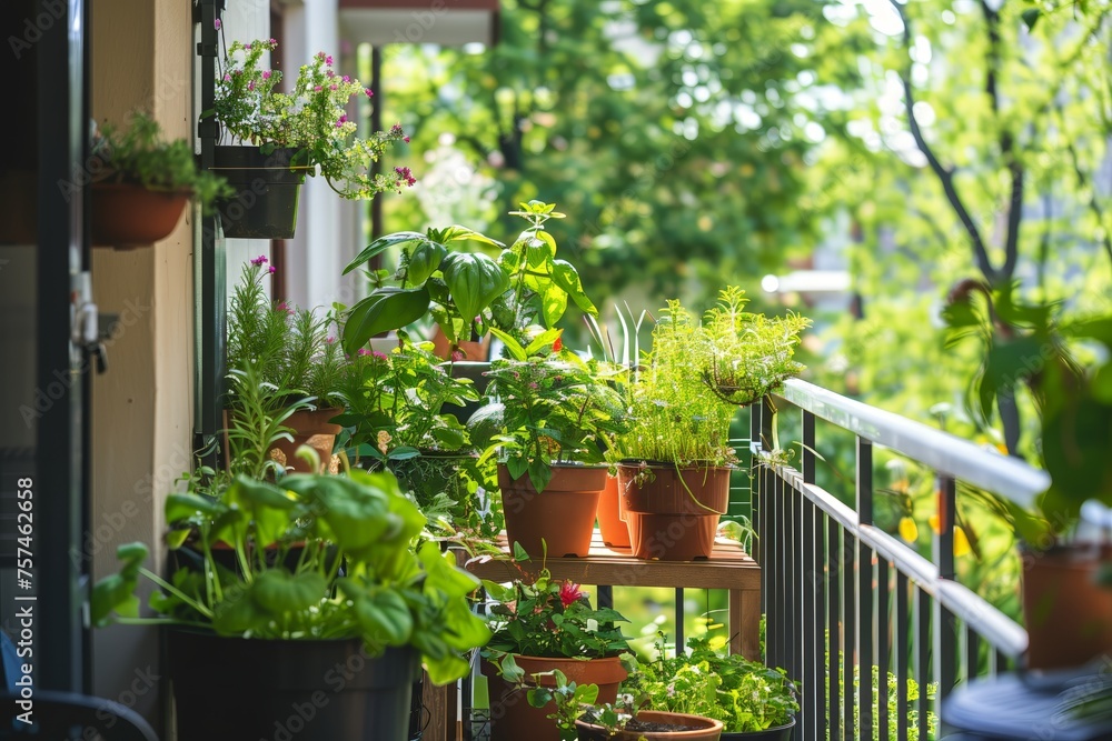 Vibrant home balcony garden in the city