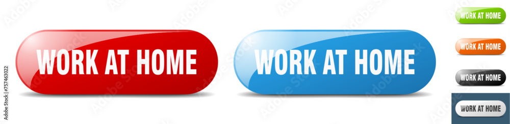 work at home button. key. sign. push button set work at home button. key. sign. push button set