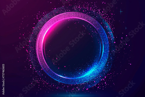 Particles glowing dots abstract background. Neon circle splash design.