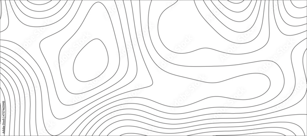 Abstract Topographic line art background. Mountain topographic terrain map background with white shape lines.Geographic map conceptual design.Black on white contour height lines. - obrazy, fototapety, plakaty 