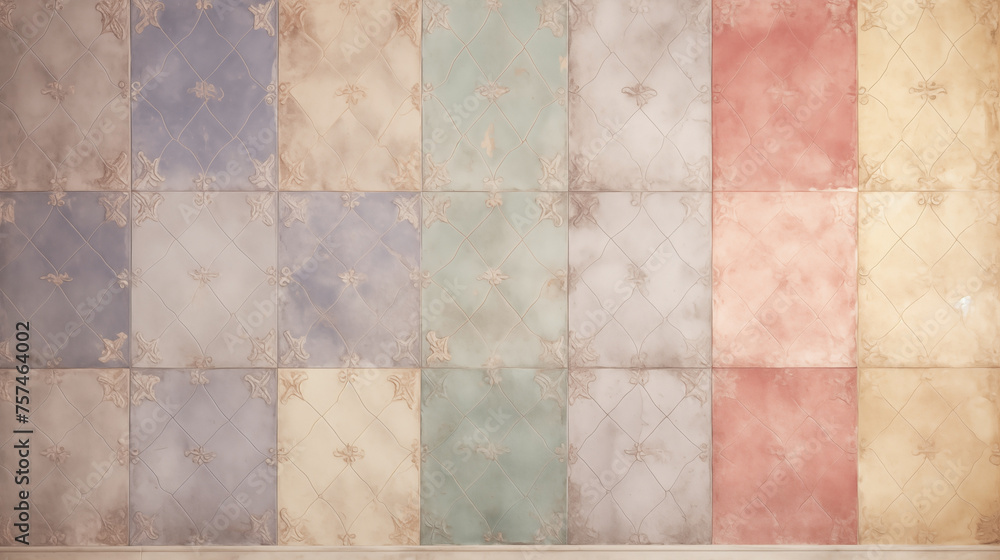Vintage background with ornate ceramic tiles in a patchwork design - obrazy, fototapety, plakaty 
